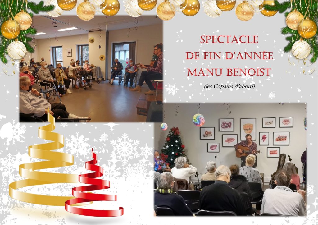 Photo du spectacle de fin d'année, patients et Manu BENOIST musicien